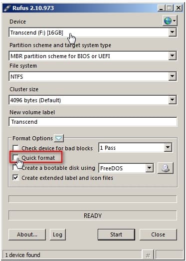 فعال نمودن گزینه «Quick format» - 1